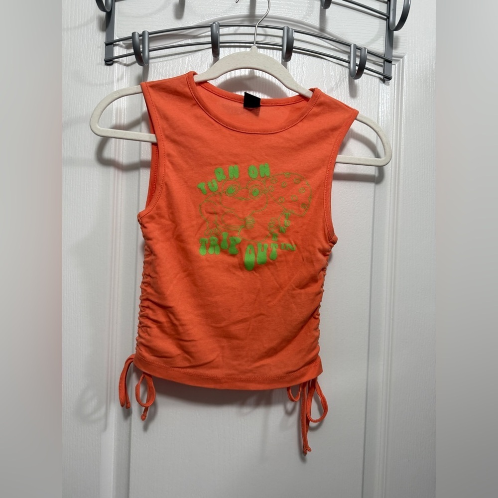 Urban Outfitters Cropped Cinched Tank Top Women Small Orange Frog Graphic Hippie